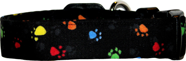 Mini Vibrant Pawprints Black Handmade Dog Collar